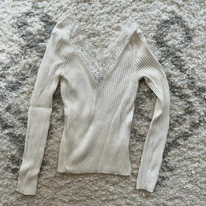 ASOS Women's White Lace v-neck Sweater Longsleeve